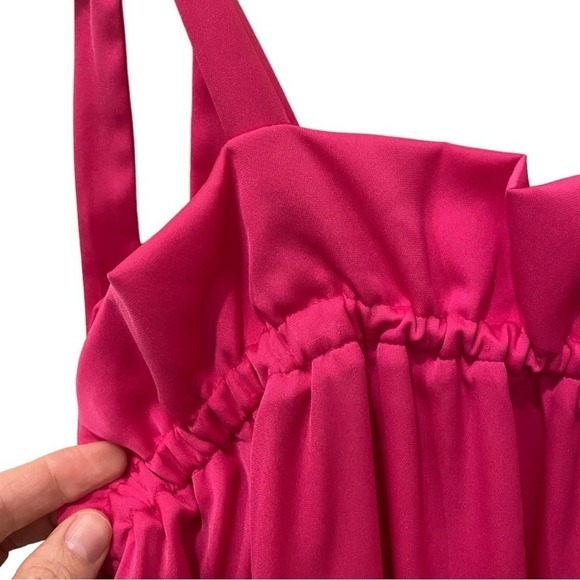 Lewit Hot Pink Ruffle Tie Shoulder Silk Camisole Tank Top Barbiecore Size Medium - Picture 4 of 7